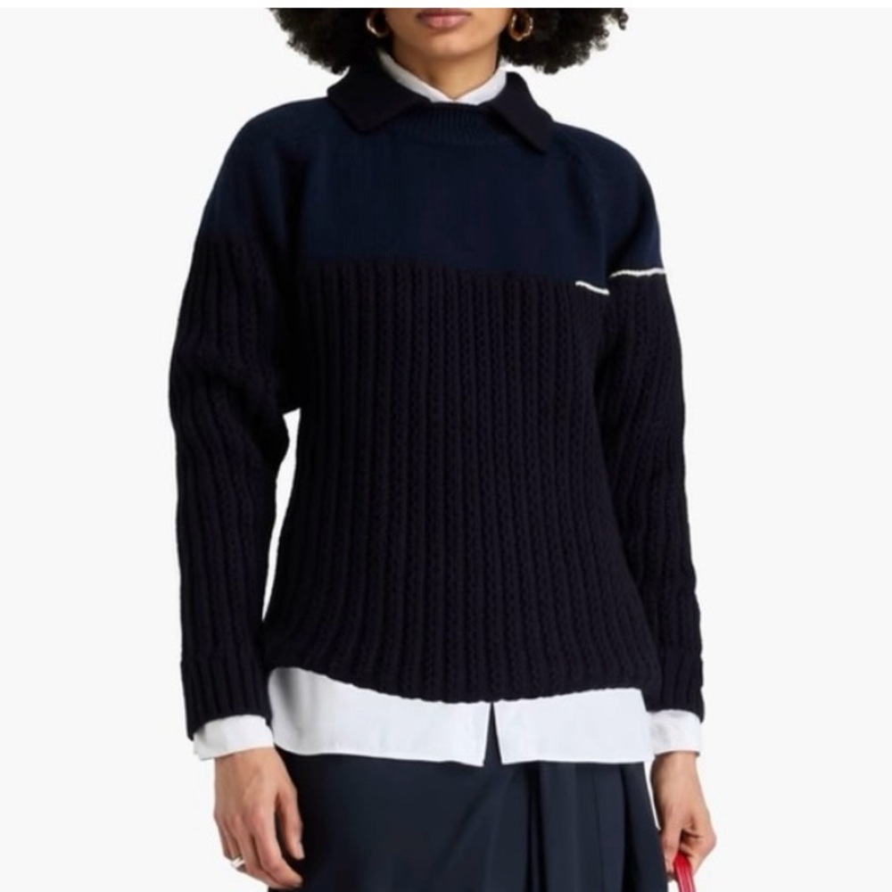 Victoria Beckham Sweater Extra Large Navy Blue Ribbed Wool Polo Lambswool Luxury